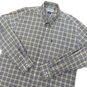 Barbour Malcolm Button Down Shirt Mens XL Tan Grey Plaid Tailored MSH3234TN31